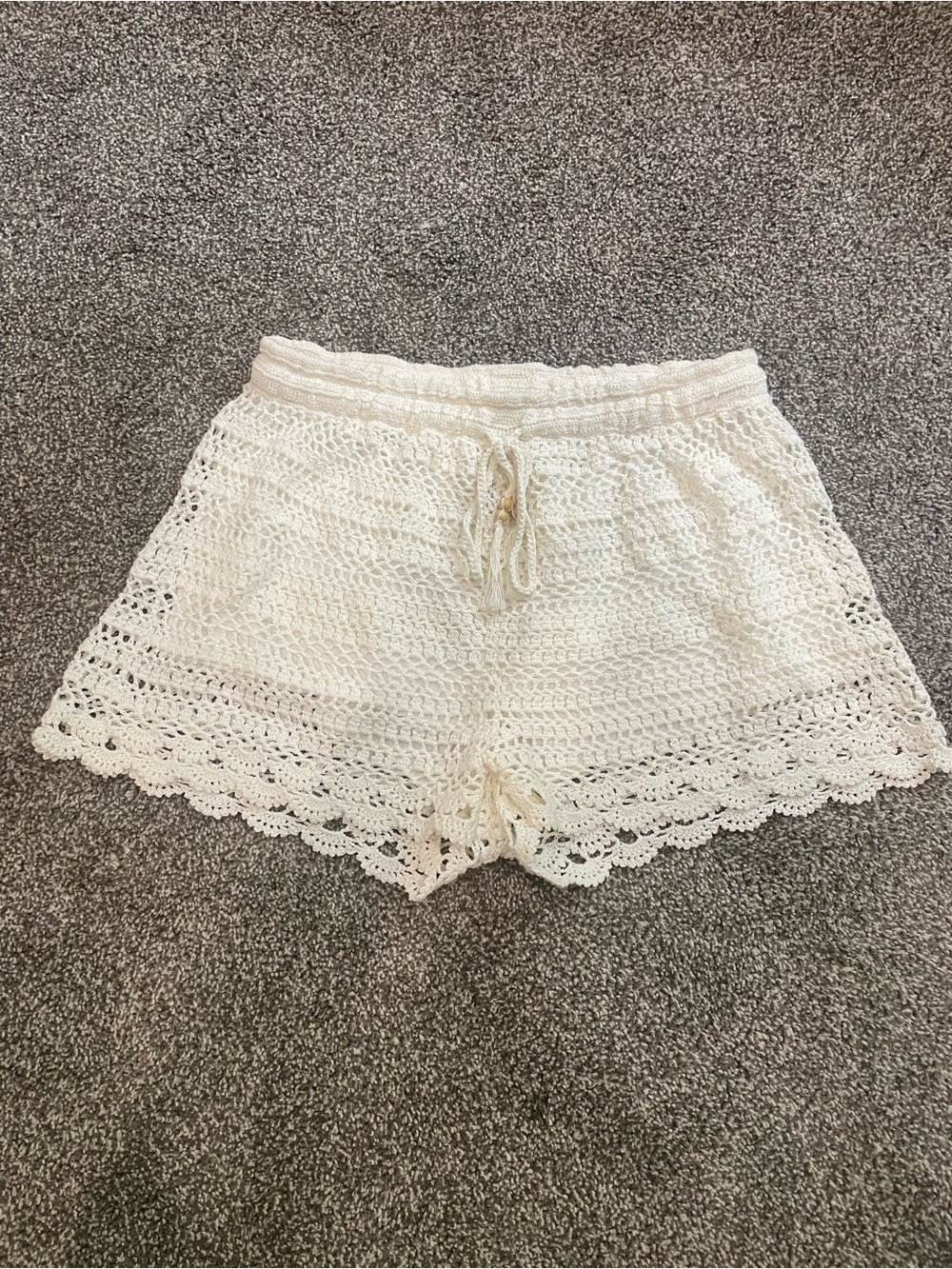 Joie Cream Crochet Cowl-Neck Pullover with Tassel Accents